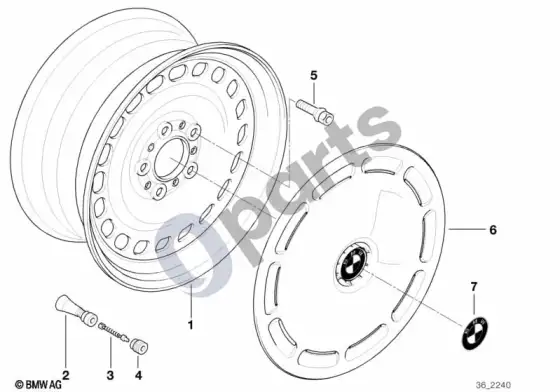 BMW 7 E38 plieninis ratlankis, stilius 12 – schema