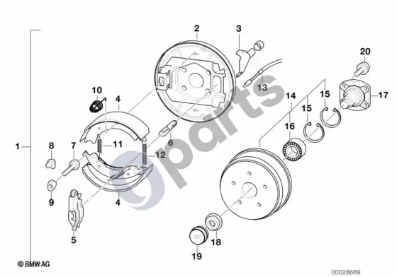 BMW 7 E38 priekaba, atskiros dalys, rato stabdys – schema