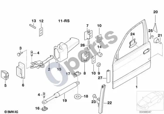 BMW 7 E38 priekinių durų vyris / durų ribotuvas – schema