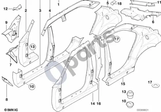 BMW 7 E38 šoninis rėmas – schema