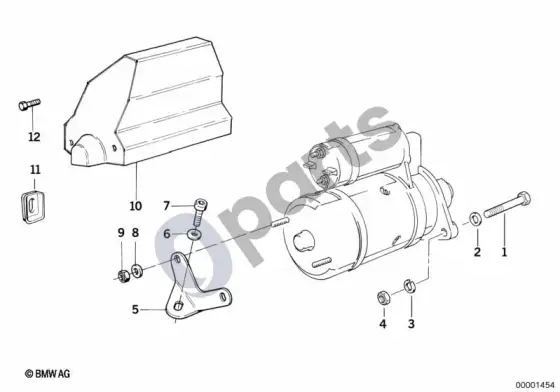 BMW 7 E38 starterio tvirtinimo detalės – schema