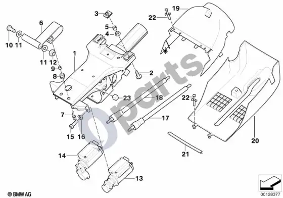 BMW 7 E38 vairo rato kolonėlės reguliavimas, elektrinis – schema