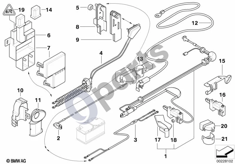 BMW 7 E65 E66 (2001–2008) Akumuliatoriaus kabelis schema – pozicija 07: B+ gnybto taško dangtelis, variklio skyrius