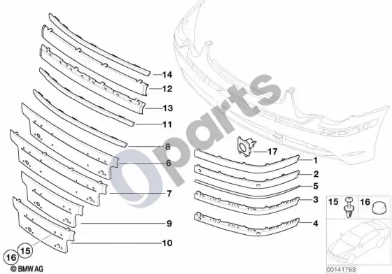 BMW 7 E65 E66 apdailos skydelis, apdailos elementai, priekiniai; ... - 2005.03 – schema