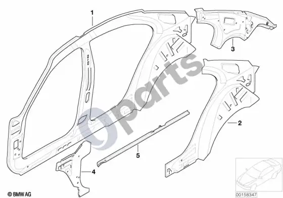 BMW 7 E65 E66 atskiros šoninio kėbulo rėmo dalys – schema