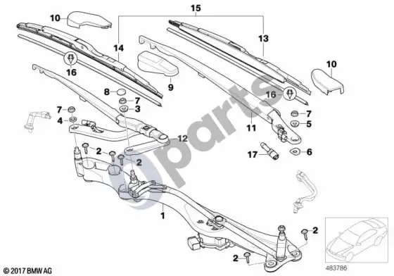BMW 7 E65 E66 atskiros valytuvo dalys – schema