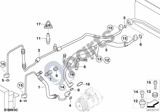 BMW 7 E65 E66 šaltnešio vamzdynai – schema