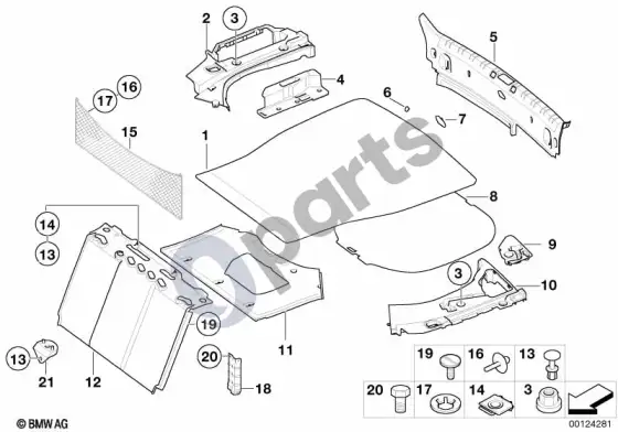 BMW 7 E65 E66 bagažinės apdailos skydelis; ... - 2005.03 – schema
