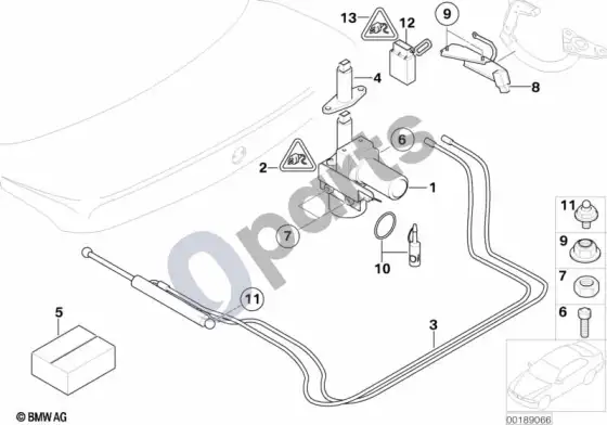 BMW 7 E65 E66 bagažinės dangčio hidraulinės dalys – schema