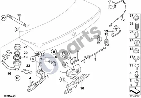 BMW 7 E65 E66 bagažinės dangtis / uždarymo sistema – schema