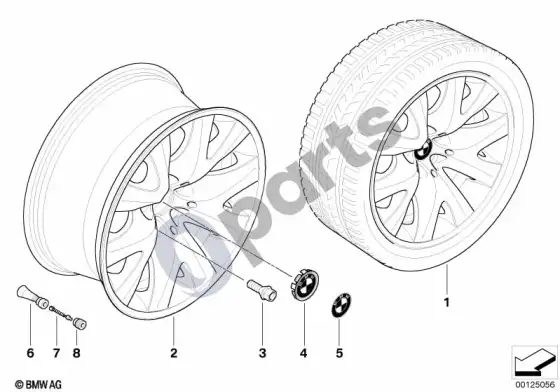 BMW 7 E65 E66 BMW lengvojo lydinio ratlankis, v formos stipinos 126 – schema