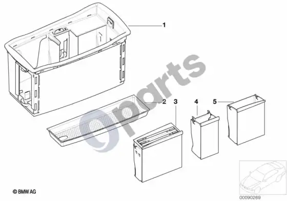 BMW 7 E65 E66 CD laikiklio papildomas montavimas – schema