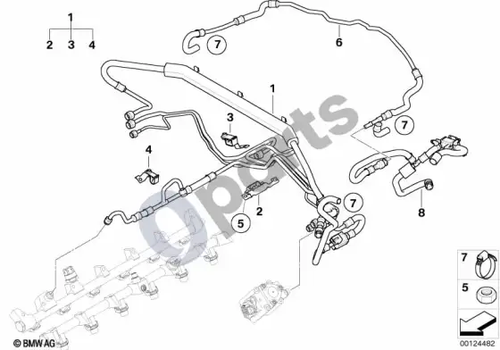 BMW 7 E65 E66 degalų įpurškimo sistema – degalų vamzdis – schema