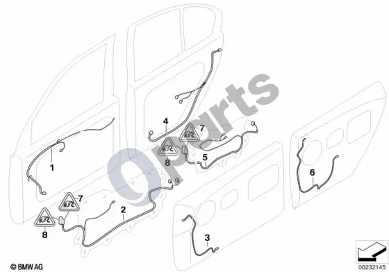 BMW 7 E65 E66 durų laidų pynė – schema