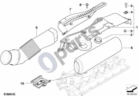 BMW 7 E65 E66 įsiurbimo oro duslintuvas / filtro elementas – schema