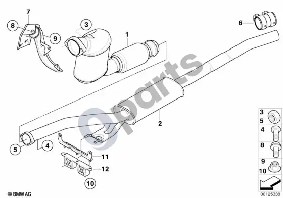 BMW 7 E65 E66 katalizatorius/priekinis duslintuvas – schema