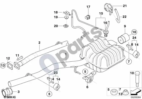 BMW 7 E65 E66 išmetimo sistema, galinė – schema