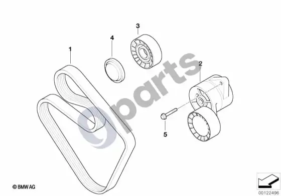 BMW 7 E65 E66 diržinė pavara, vandens siurblys / generatorius – schema