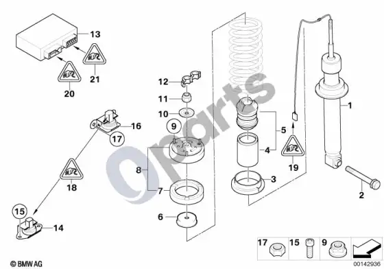 BMW 7 E65 E66 galinė amortizatoriaus statramstė edc/valdymo blokas/jutiklis – schema