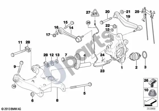 BMW 7 E65 E66 galinės ašies atrama/ratų pakaba – schema