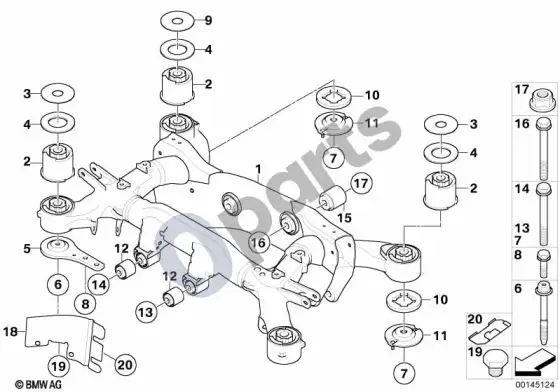 BMW 7 E65 E66 galinės ašies rėmas – schema