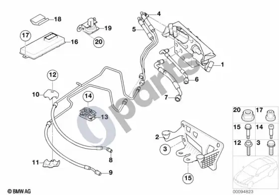 BMW 7 E65 E66 vožtuvų blokas ir papildomos dalys / dyn. drive – schema