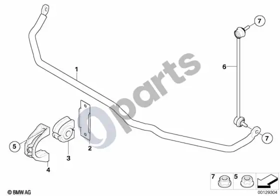 BMW 7 E65 E66 priekinis stabilizatorius – schema