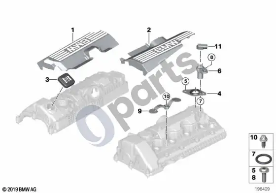 BMW 7 E65 E66 cilindrų galvutės dangtis / tvirtinimo detalės – schema