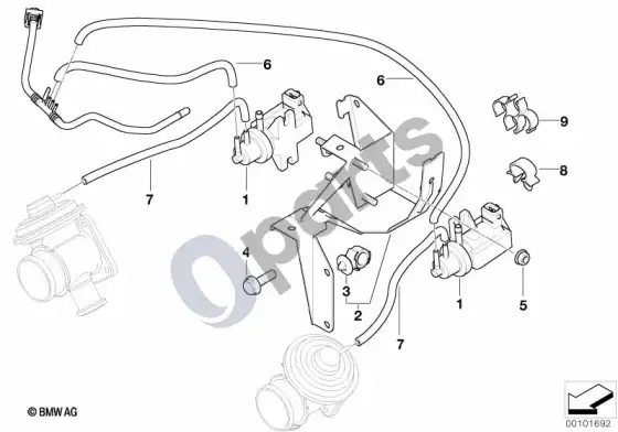 BMW 7 E65 E66 vakuuminis valdymas, EGR – schema