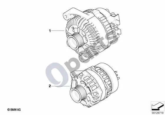 BMW 7 E65 E66 generatorius; 2005.03 - ... – schema