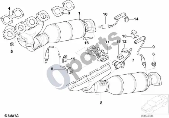 BMW 7 E65 E66 išmetimo kolektorius su katalizatoriumi – schema
