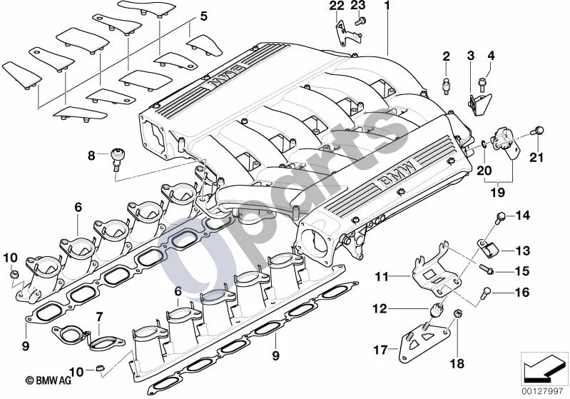 BMW 7 E65 E66 (2001–2008) Įsiurbimo kolektoriaus sistema (E65 760I) schema – pozicija 11: Kronšteinas