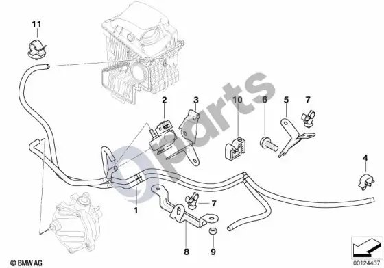 BMW 7 E65 E66 vakuuminė linija, papildomo oro vožtuvas – schema
