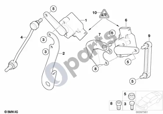 BMW 7 E65 E66 žibintų aukščio reguliavimo jutiklis – schema
