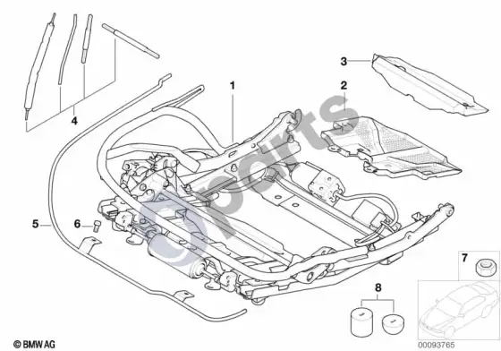 BMW 7 E65 E66 elektrinis galinės sėdynės rėmas – schema