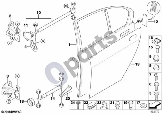 BMW 7 E65 E66 galinės durys – vyris/durų ribotuvas – schema