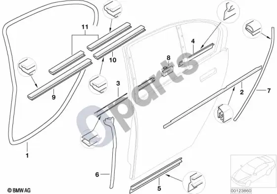 BMW 7 E65 E66 galinis durų sandariklis – schema