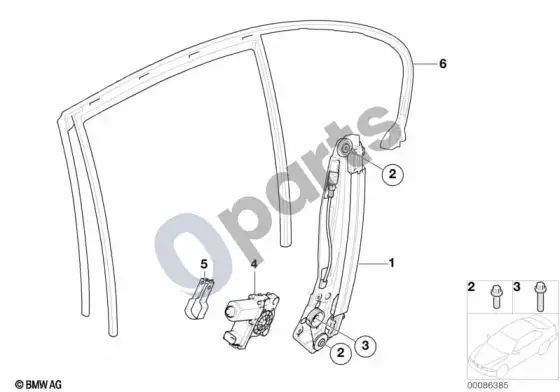 BMW 7 E65 E66 galinis durų stiklo pakėlimo mechanizmas – schema