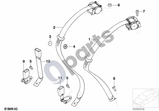 BMW 7 E65 E66 galinis saugos diržas, bazinis – schema