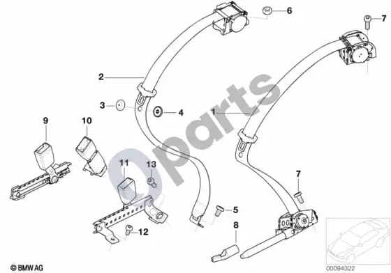 BMW 7 E65 E66 galinis saugos diržas komfortinei sėdynei – schema