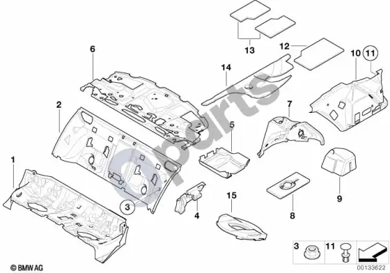 BMW 7 E65 E66 garso izoliacija, galinė; ... - 2005.03 – schema