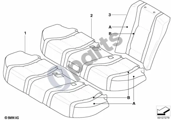 BMW 7 E65 E66 individual bazinės sėdynės apmušalas, galinis U6; 2002.10 - ... – schema