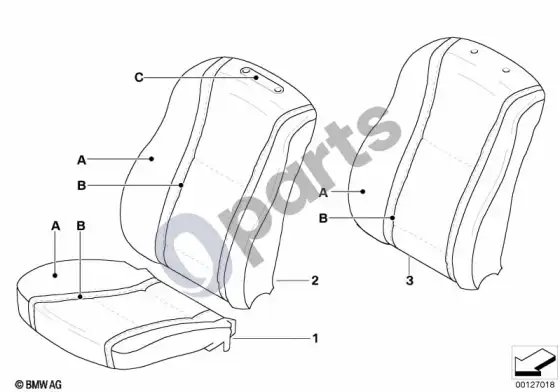 BMW 7 E65 E66 individual bazinės sėdynės apmušalas, priekinis; 2002.10 - ... – schema