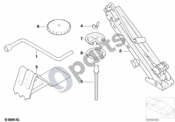 BMW 7 E65 E66 įrankių komplektas/domkratas – schema