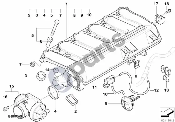 BMW 7 E65 E66 įsiurbimo kolektorius su EGR – vakuuminis valdymas – schema