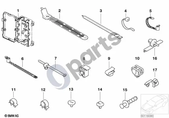 BMW 7 E65 E66 įvairūs kabelių laikikliai – schema