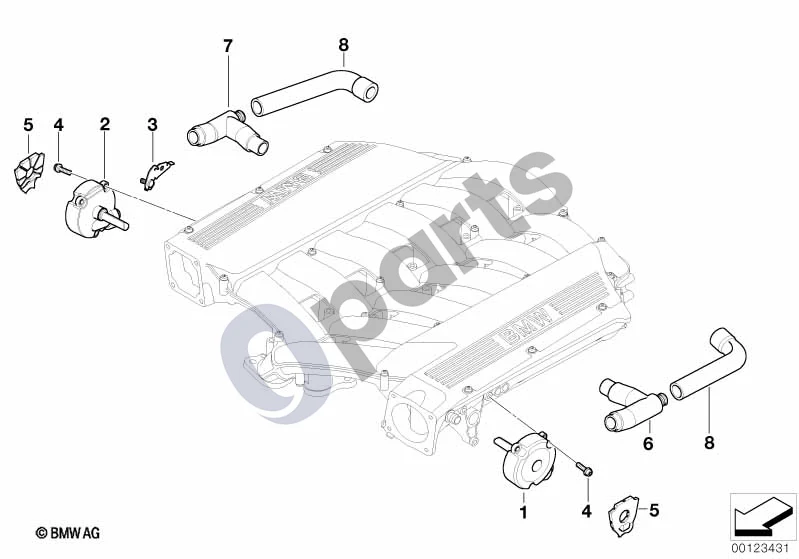 BMW 7 E65 E66 (2001–2008) Karterio vėdinimas; ... - 2006.09 schema – pozicija 01: Slėgio reguliavimo vožtuvas