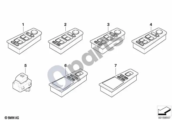 BMW 7 E65 E66 langų pakėlėjo/veidrodėlių jungiklis – schema