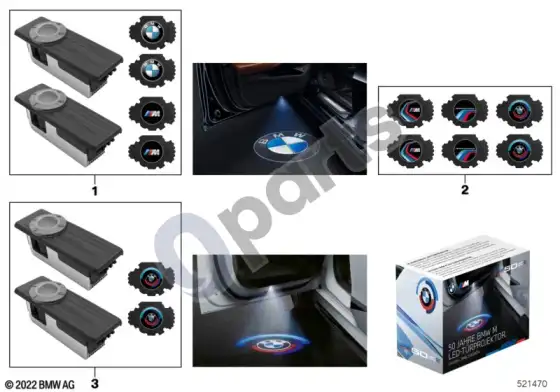 BMW 7 E65 E66 LED durų projektorius – schema