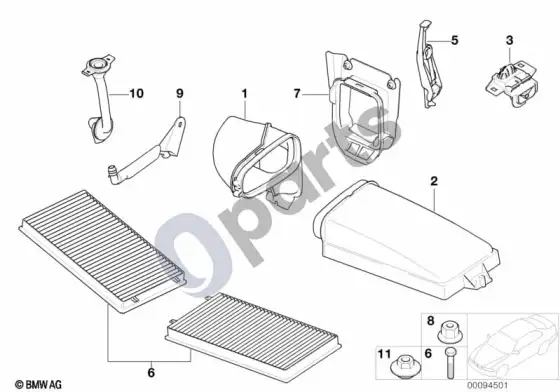 BMW 7 E65 E66 mikrofiltras / korpuso dalys – schema